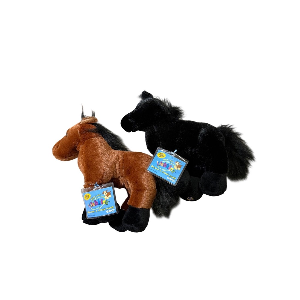 LOT OF 2 Ganz Webkinz Plush Small Brown Black Horse NWT Sealed Codes Vintage Toy